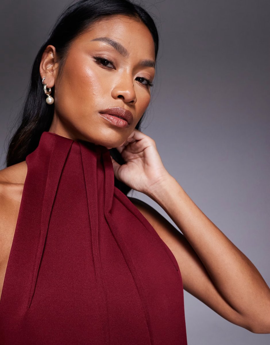 ASOS ASOS DESIGN high neck swing mini dress with exaggerated darts in burgundy in scuba-style fabric - 4