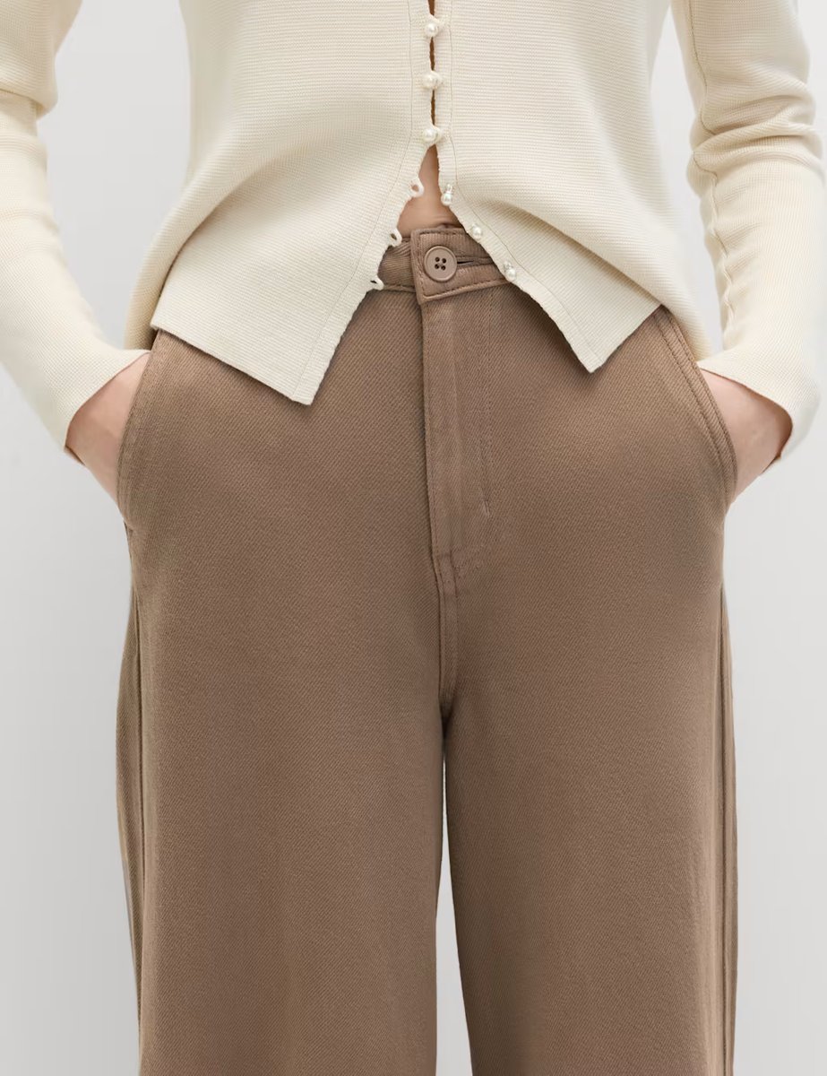 Marks & Spencer M&S Pure Cotton Palazzo Trousers Mocha - 3