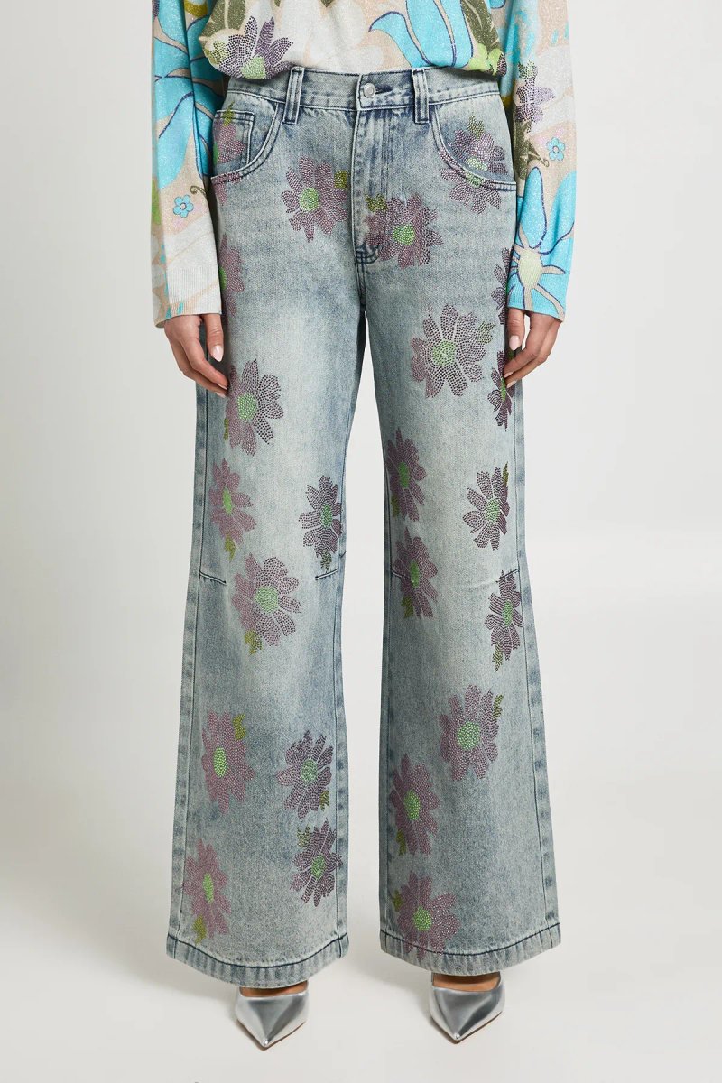 Debenhams Debenhams Women's Ashish Baggy Fit Mid Rise Straight Leg Floral Hotfix Jean - 2