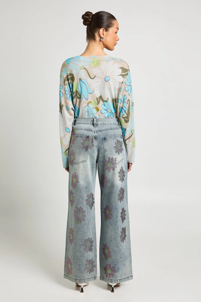 Debenhams Debenhams Women's Ashish Baggy Fit Mid Rise Straight Leg Floral Hotfix Jean - 3