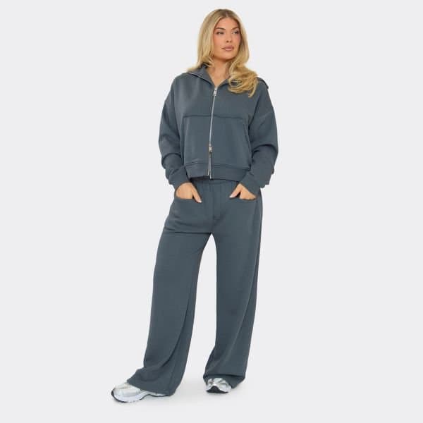 EGO Mid Rise Pocket Detail Wide Leg Joggers In Steel Blue, Women's Size UK 6