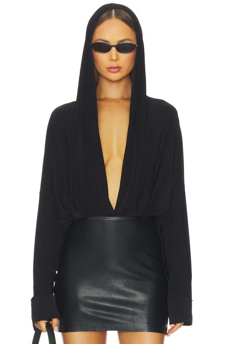revolve Hooded Super Oversized Boyfriend Shirt Bodysuit