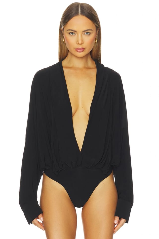 revolve Hooded Super Oversized Boyfriend Shirt Bodysuit - 2