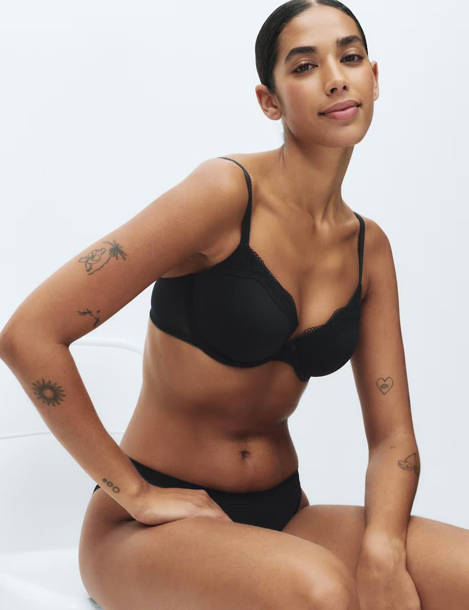 Marks & Spencer M&S Lace Wired Demi Cup Bra in Black