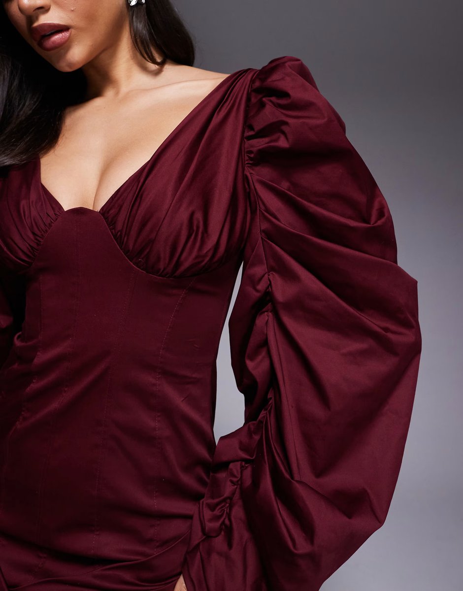 ASOS ASOS DESIGN structured volume sleeve mini dress with pleated skirt in mulberry - 3