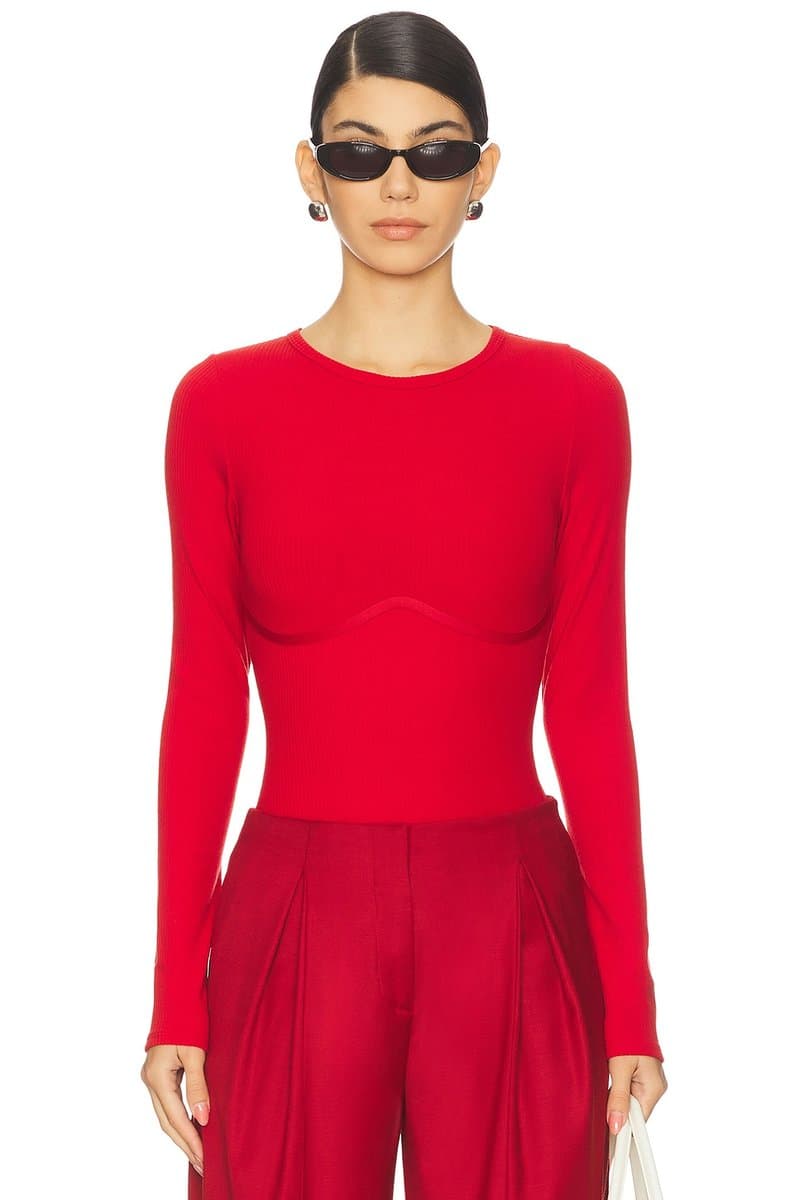 revolve Revolve Ribbed Longsleeve Bodysuit in Rouge