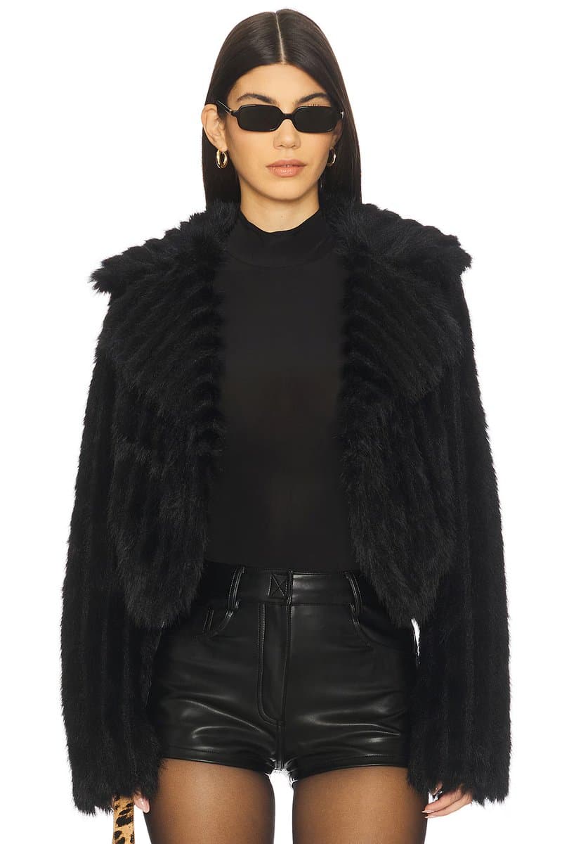 revolve Revolve Cropped Faux Fur Jacket in Black