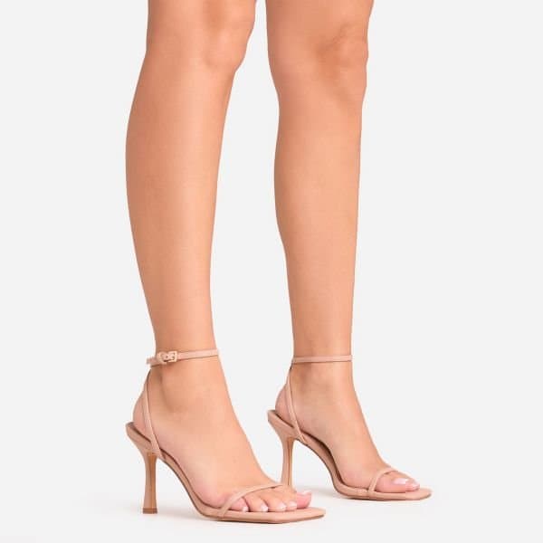 EGO Savannah Barely There Square Toe Heel In Nude Faux Leather, Women's Size UK 3