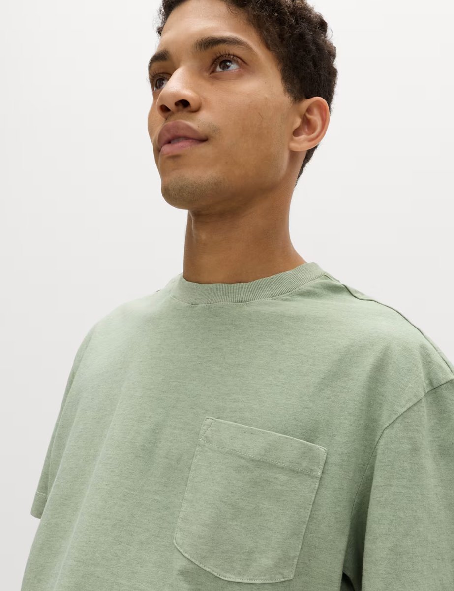 Marks & Spencer M&S Relaxed Pure Cotton Garment Dyed T-Shirt Pistachio - 4