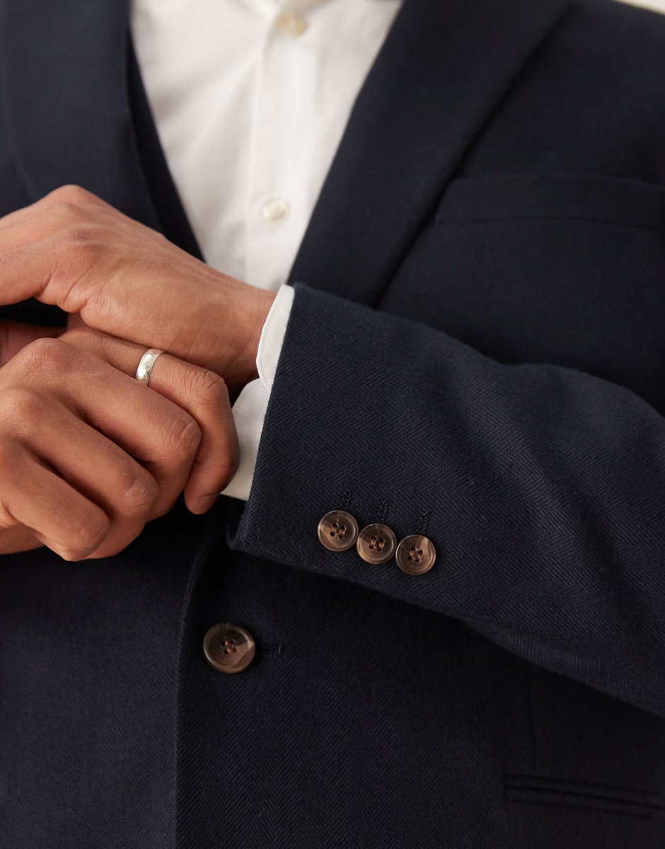 ASOS ASOS DESIGN slim suit jacket in navy herringbone wool look - 3