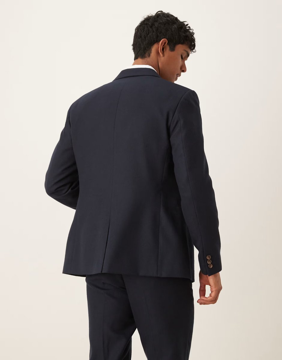 ASOS ASOS DESIGN slim suit jacket in navy herringbone wool look - 4