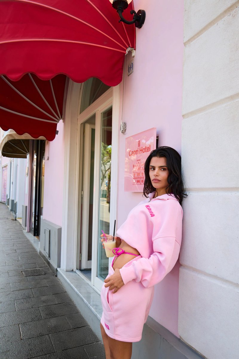 Kaiia Kaiia Studio Bubble Graphic Quarter Zip Sweatshirt Baby Pink & Hot Pink - 2