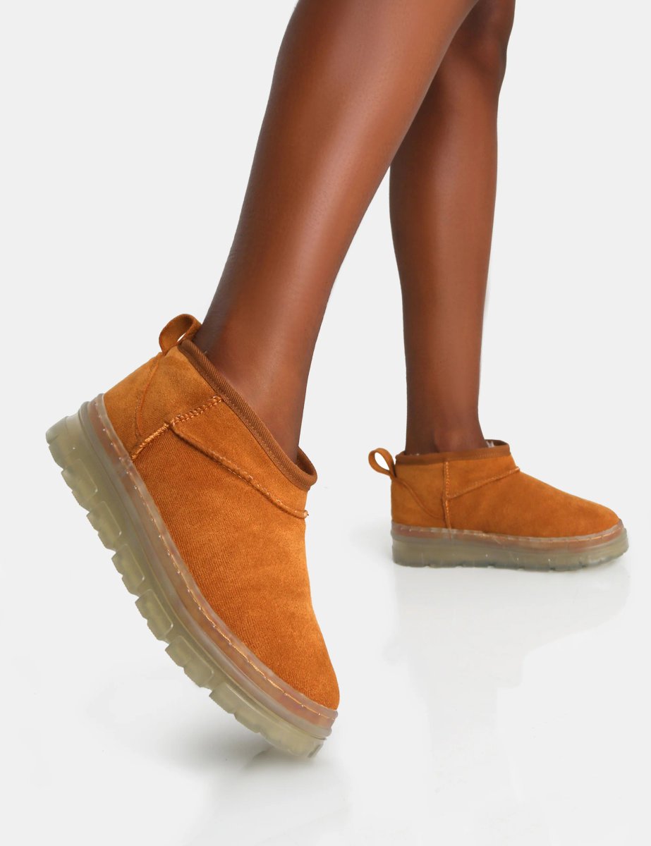Public Desire Bambi Tan Faux Suede Ultra Mini Ankle Boots - 3
