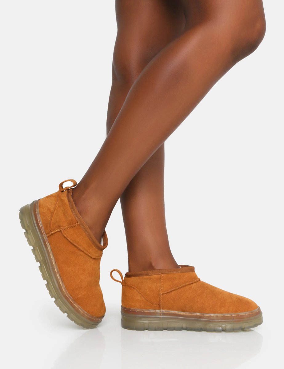 Public Desire Bambi Tan Faux Suede Ultra Mini Ankle Boots - 4