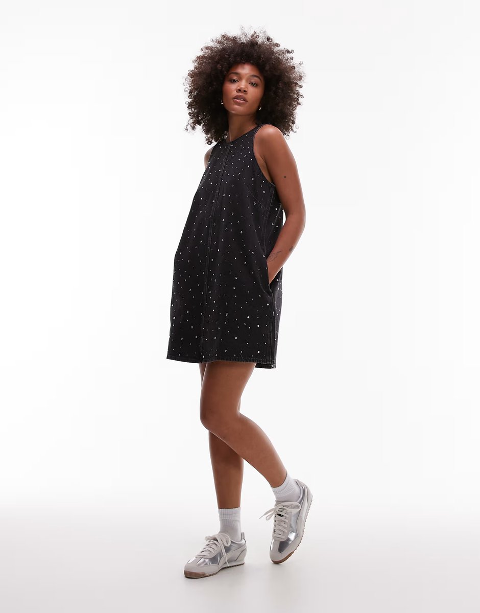 ASOS Levi's 90's embellished denim shift dress in washed black - 4