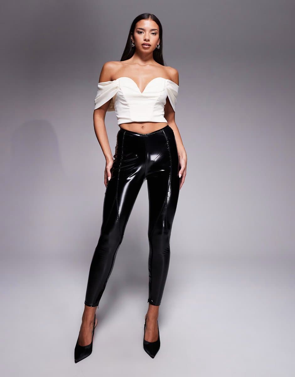 ASOS Oh Polly Samara vinyl v-waist leggings in black