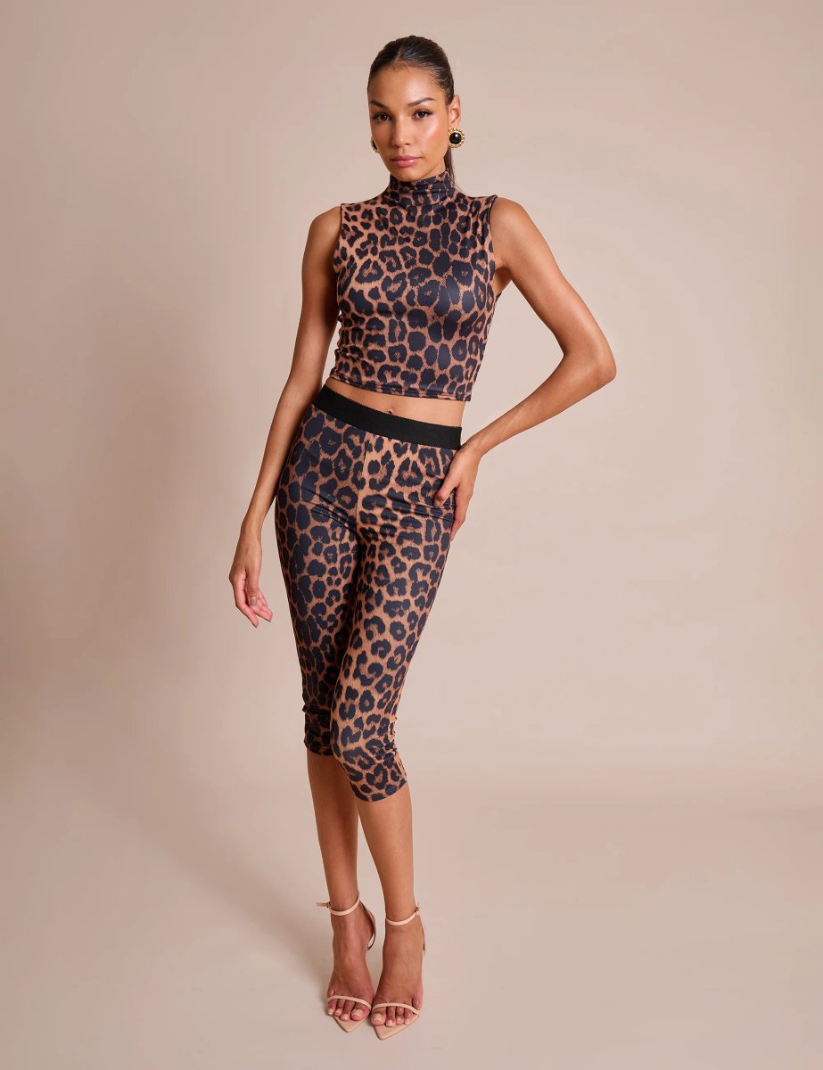 Public Desire High Neck Luxe Slinky Crop Top Leopard - 2