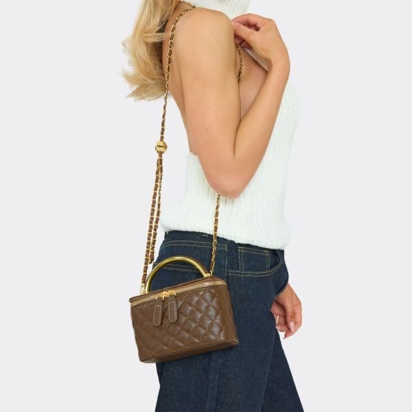 EGO Julez Zip Detail Vanity Bag In Brown Quilted Faux Leather, Women's Size UK One Size - 1