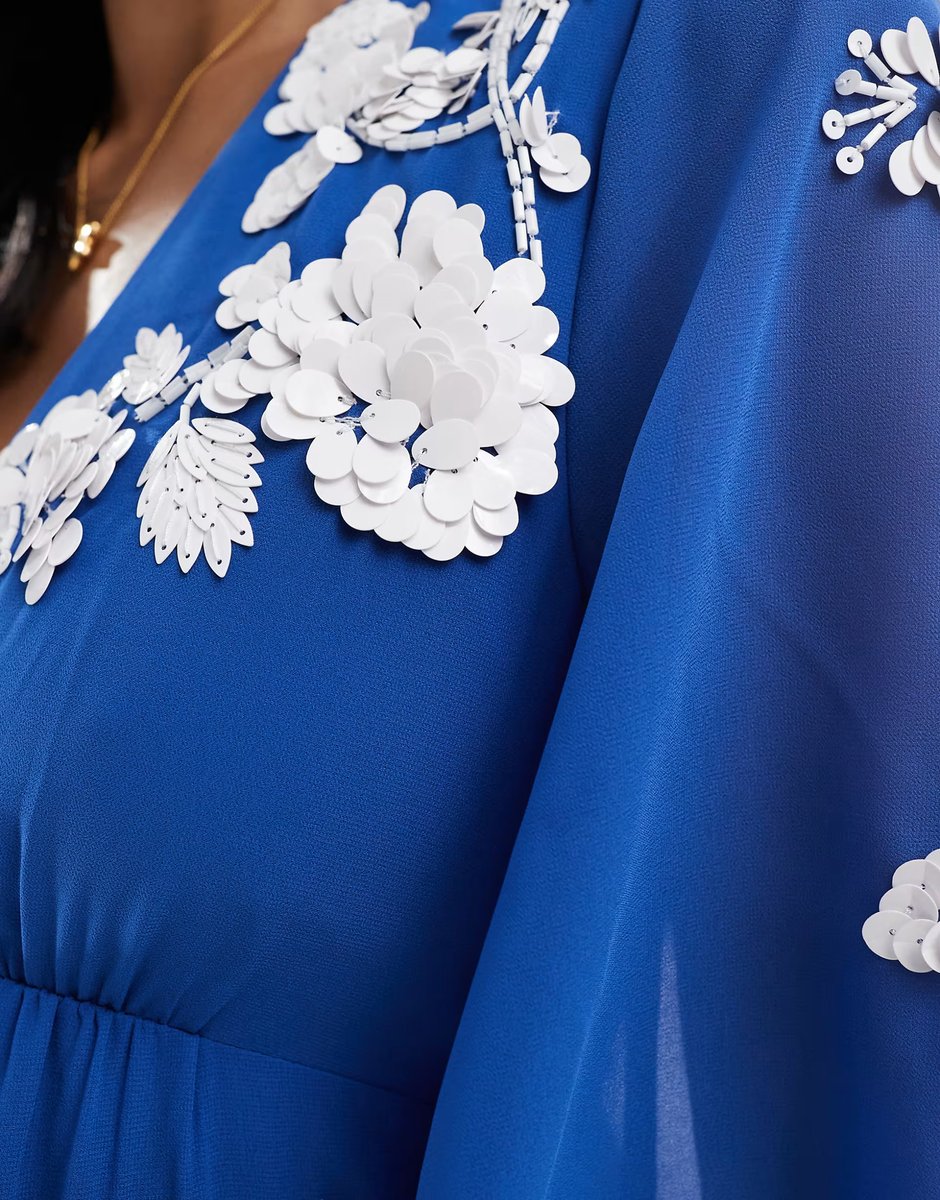 ASOS Hope & Ivy Maternity plunge front embellished maxi dress in blue - 3