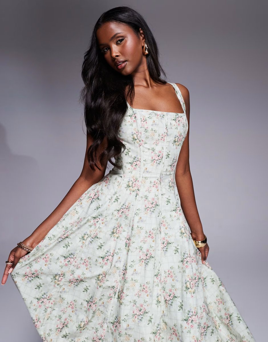 ASOS House of CB Mariabella print cotton midi dress in sage floral - 3