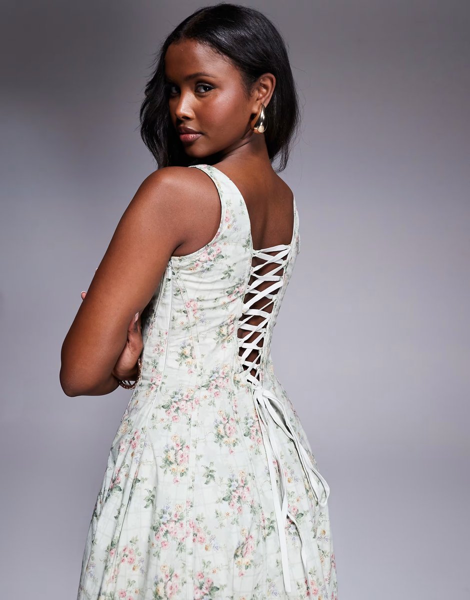 ASOS House of CB Mariabella print cotton midi dress in sage floral - 4