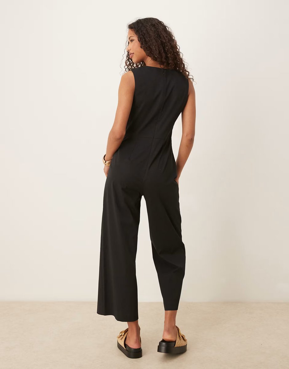ASOS Mango knotted shoulder detail woven jumpsuit in black - 3