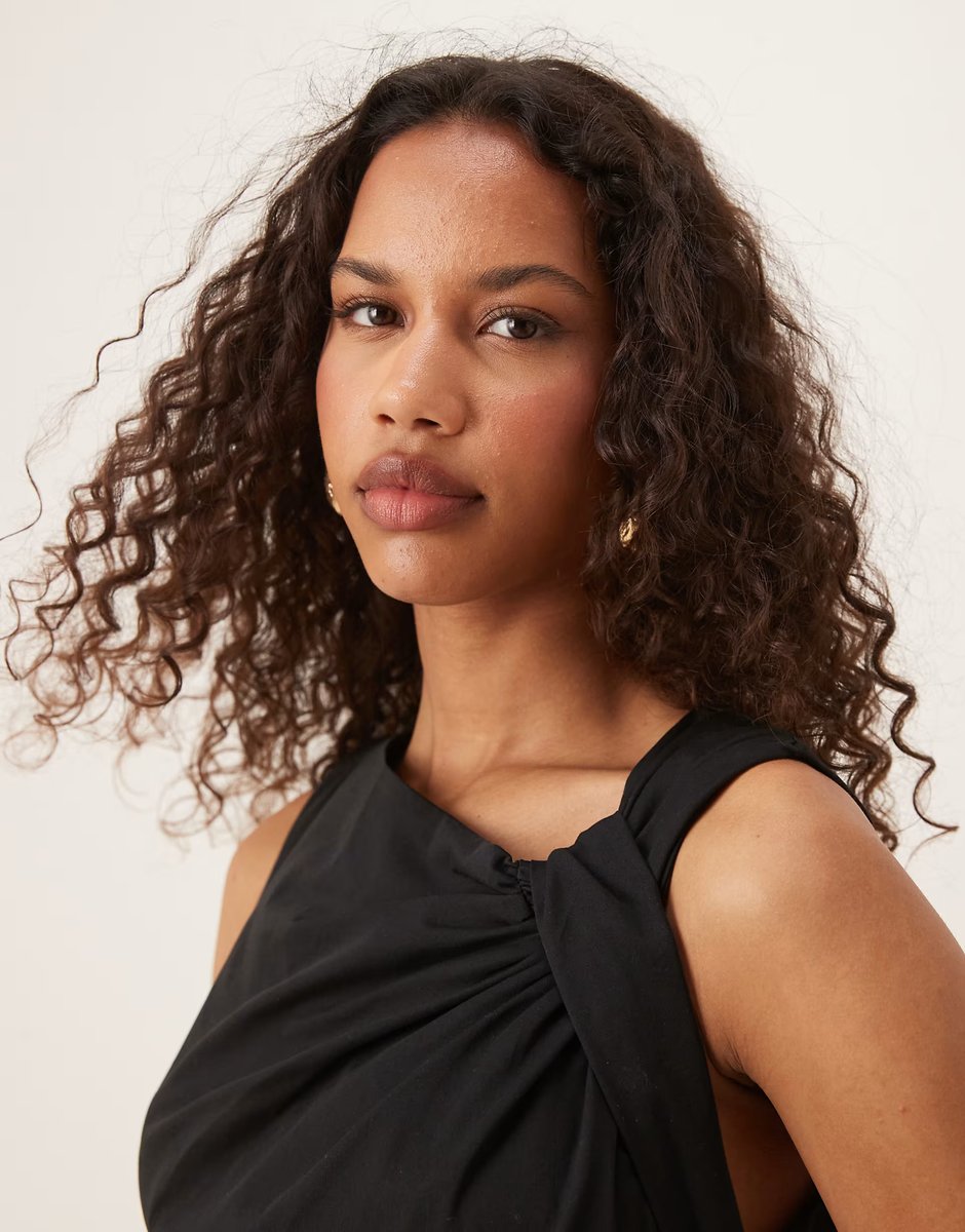 ASOS Mango knotted shoulder detail woven jumpsuit in black - 4