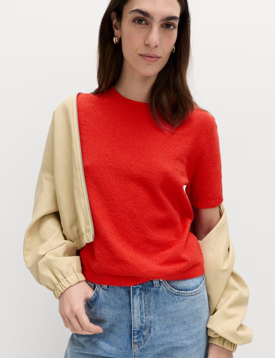 Marks & Spencer M&S Cotton Rich Boucle Slim Fit Knitted Top Chilli