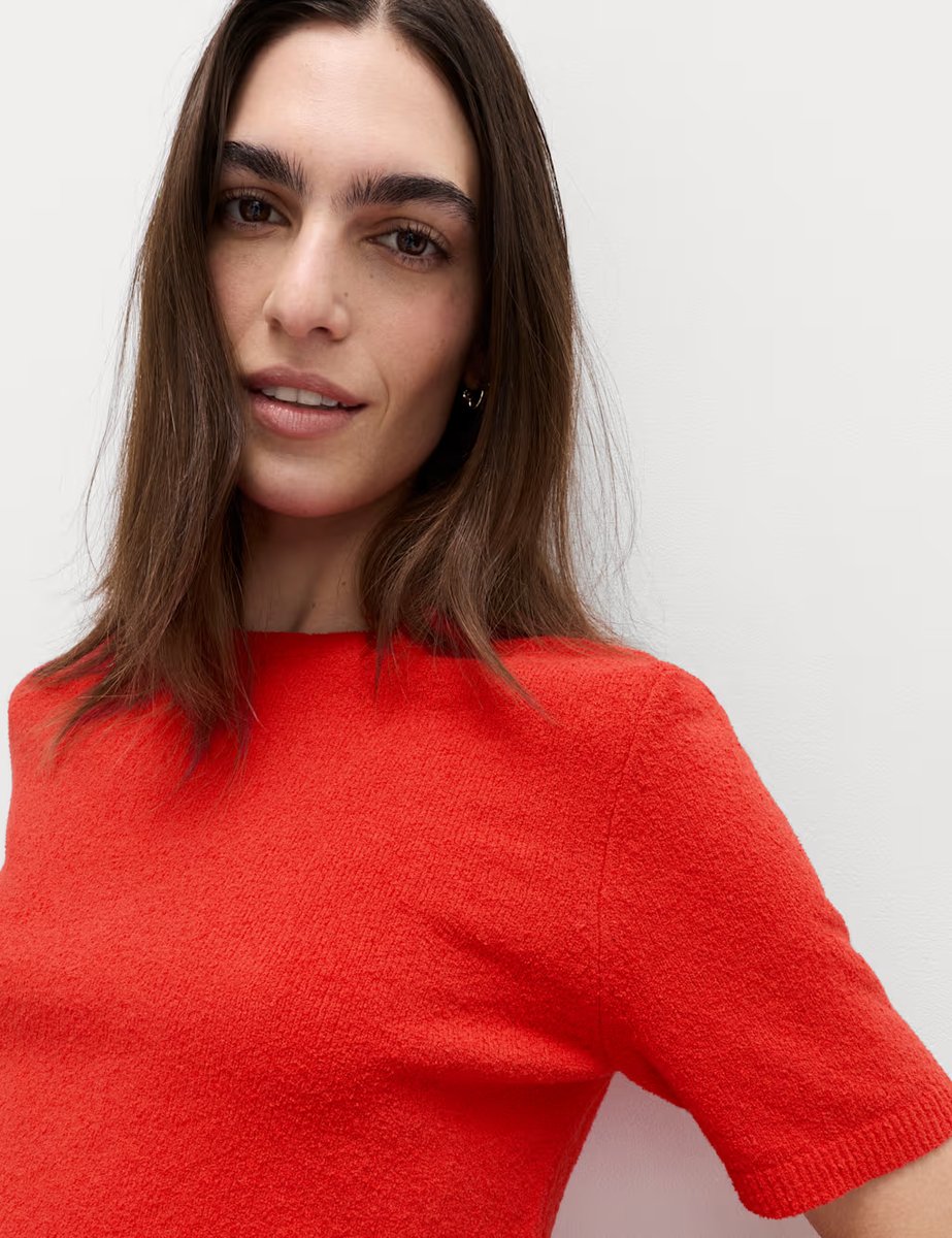 Marks & Spencer M&S Cotton Rich Boucle Slim Fit Knitted Top Chilli - 4