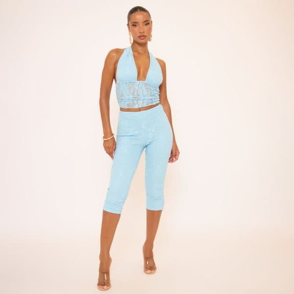 EGO Mid Rise Capri Pants In Blue Lace, Women's Size UK 6