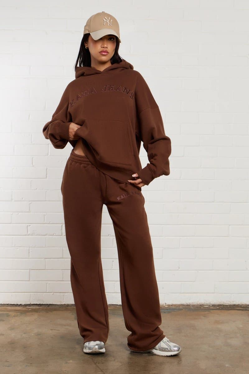 Kaiia Kaiia Jeans Embroidered Wide Leg Joggers Chestnut