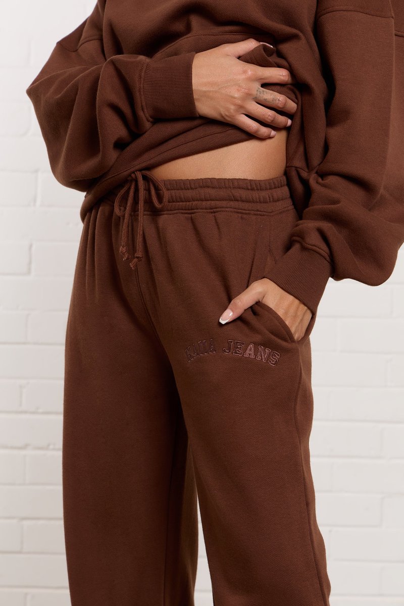 Kaiia Kaiia Jeans Embroidered Wide Leg Joggers Chestnut - 2