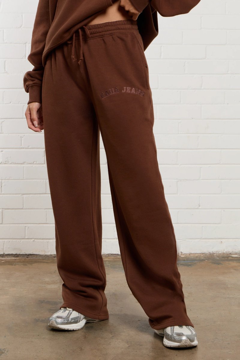 Kaiia Kaiia Jeans Embroidered Wide Leg Joggers Chestnut - 3