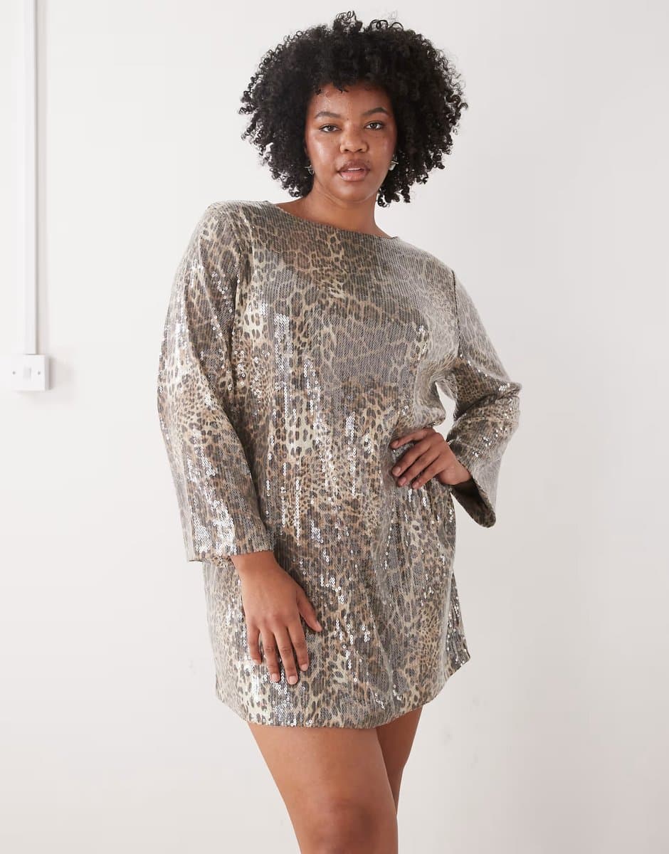 ASOS Noisy May Curve open back sequin mini dress in leopard
