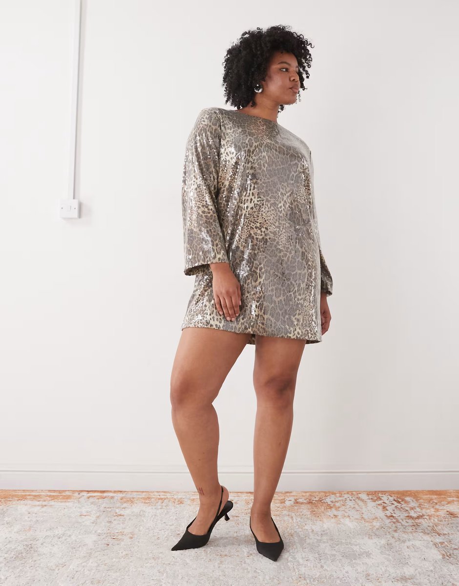 ASOS Noisy May Curve open back sequin mini dress in leopard - 3