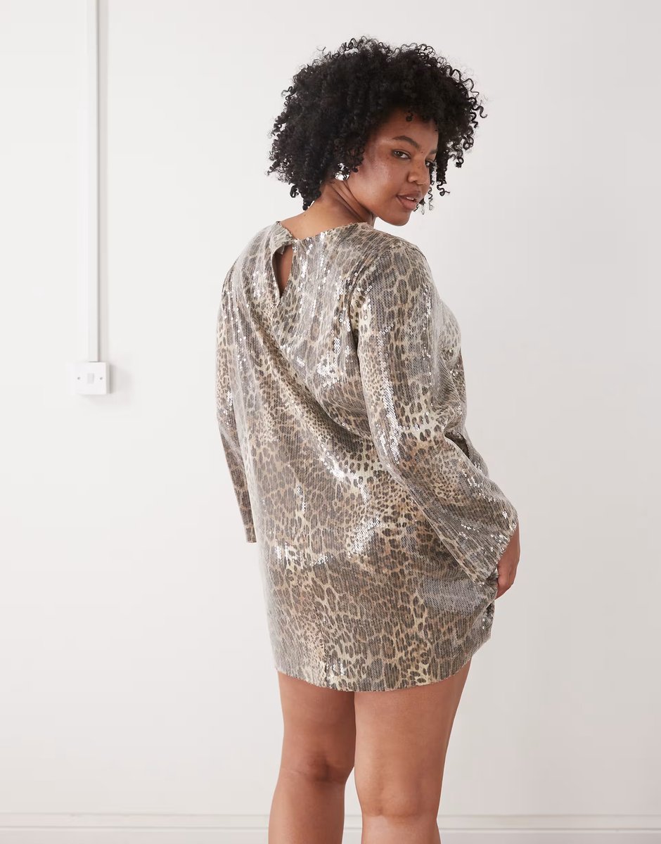 ASOS Noisy May Curve open back sequin mini dress in leopard - 4