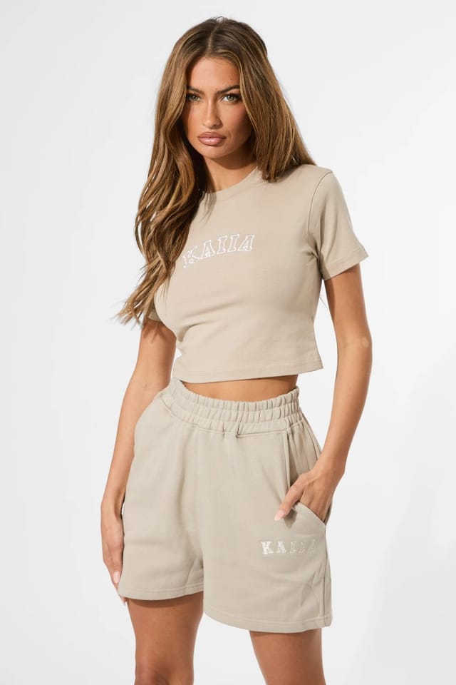 Kaiia Kaiia Logo Sweat Shorts Stone - 3