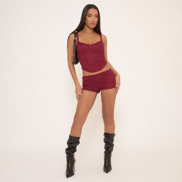 EGO Low Rise Hot Pants In Burgundy Lace, Women's Size UK 6 - 1