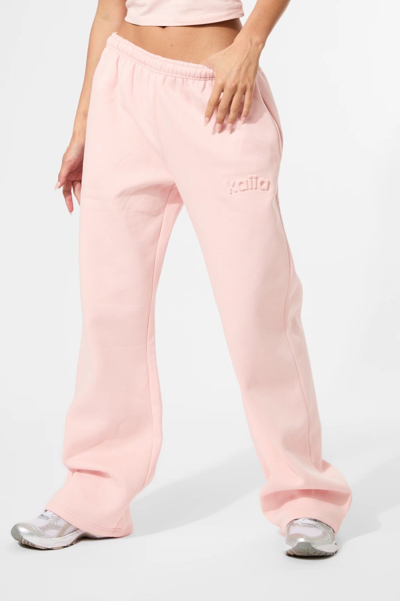 Kaiia Kaiia Embossed Logo Wide Leg Joggers Sugar Pink - 2