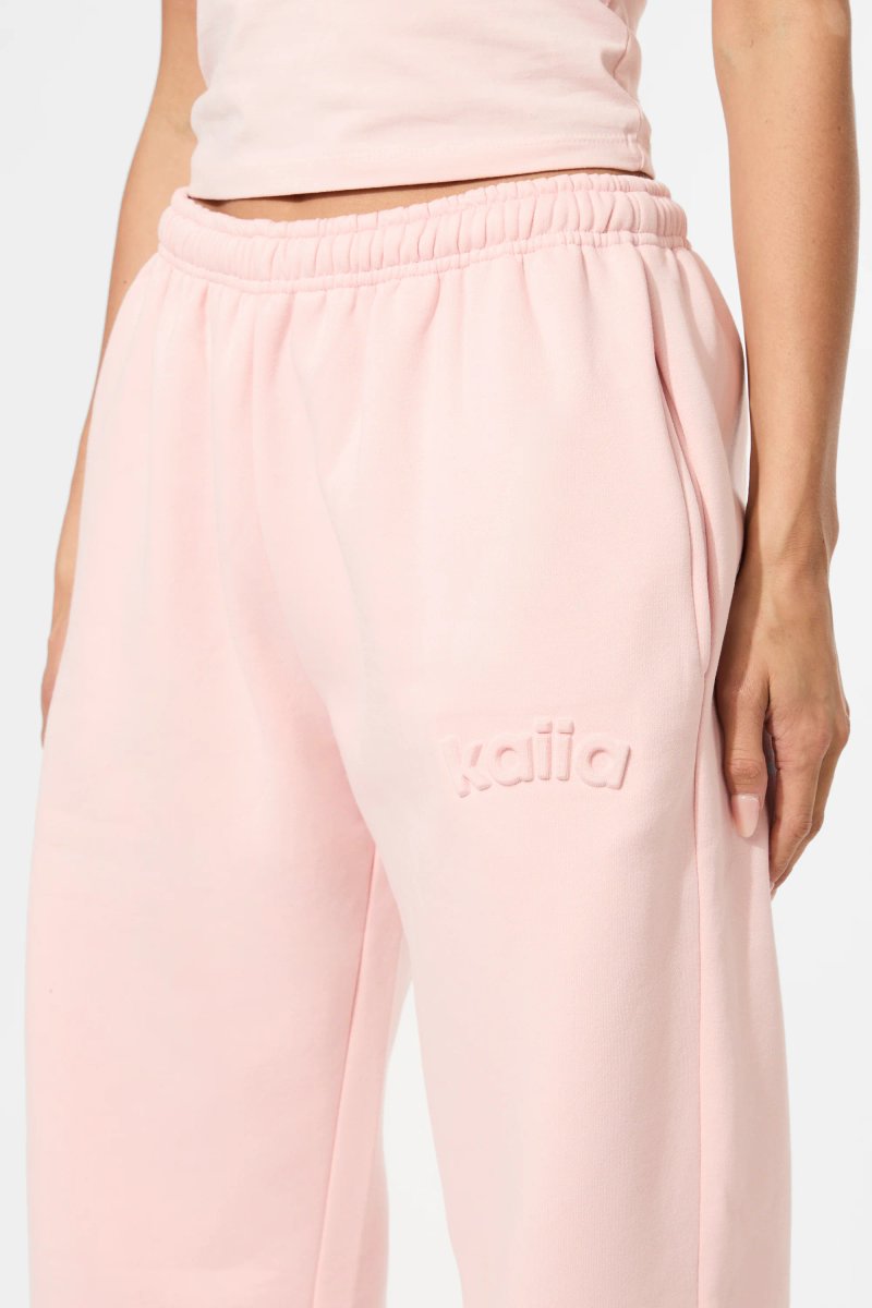 Kaiia Kaiia Embossed Logo Wide Leg Joggers Sugar Pink - 3
