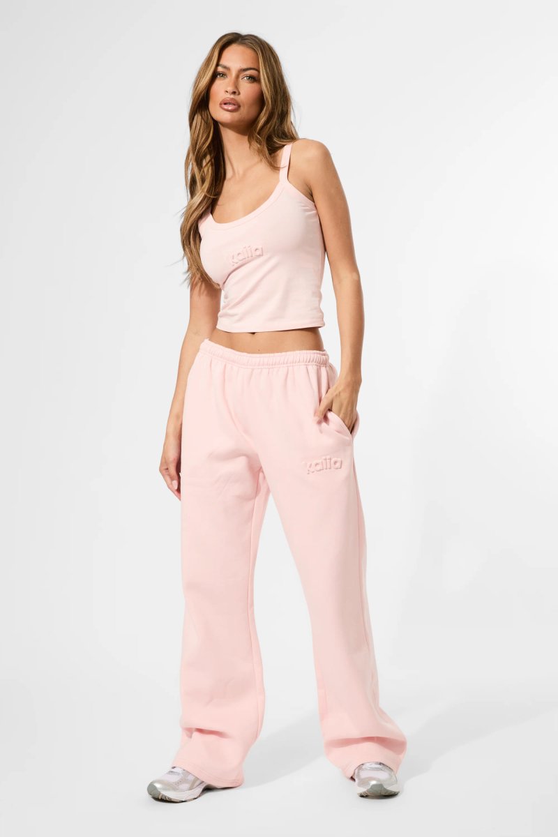 Kaiia Kaiia Embossed Logo Wide Leg Joggers Sugar Pink - 4