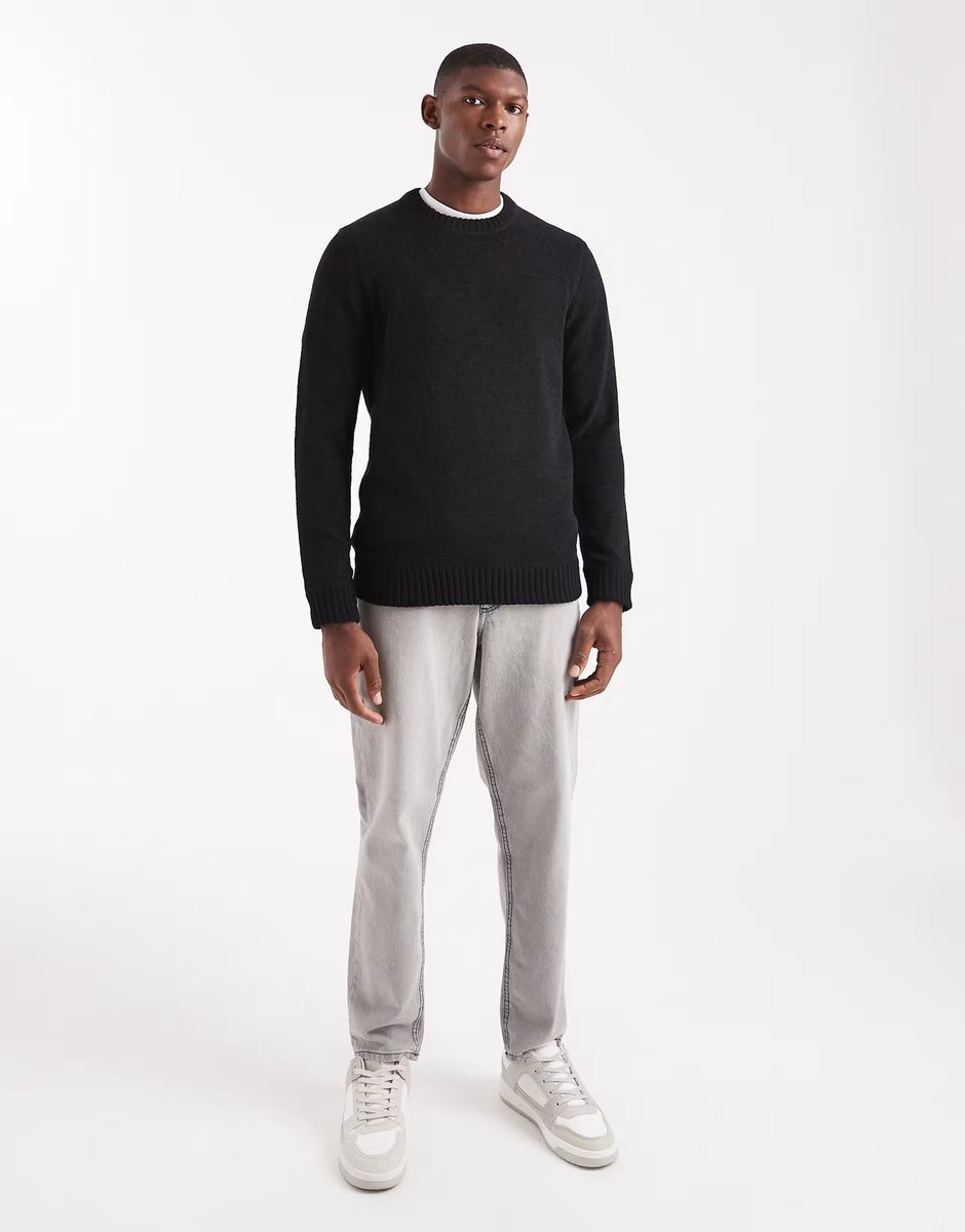 ASOS ONLY & SONS chenille crew neck jumper in black - 2