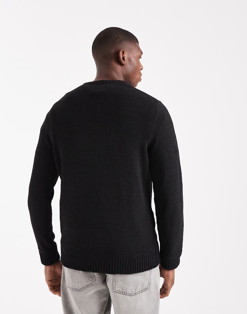 ASOS ONLY & SONS chenille crew neck jumper in black - 3