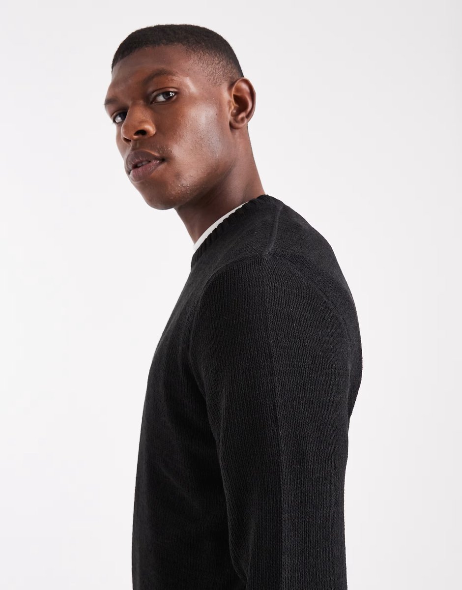 ASOS ONLY & SONS chenille crew neck jumper in black - 4