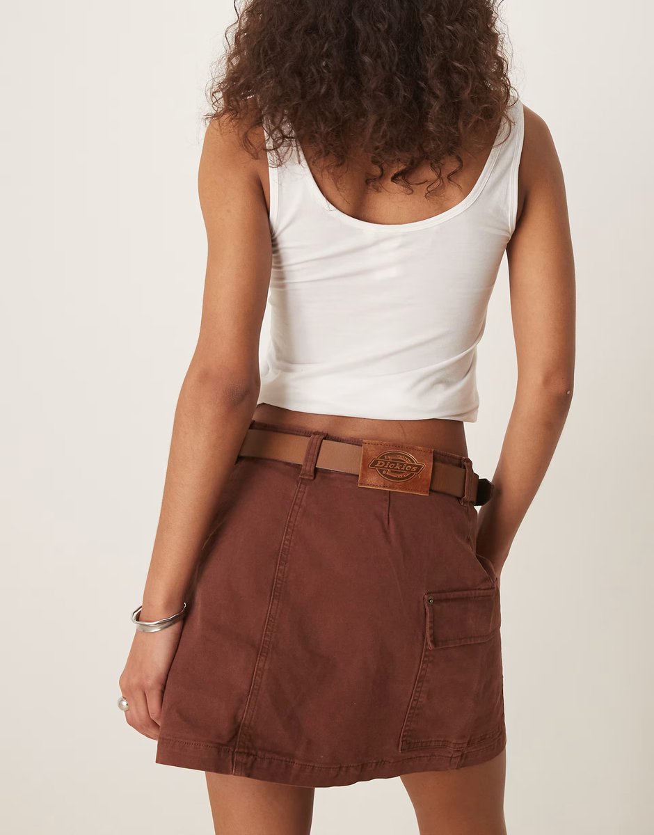 ASOS Dickies river ranch western mini skirt in cappuccino brown - 4