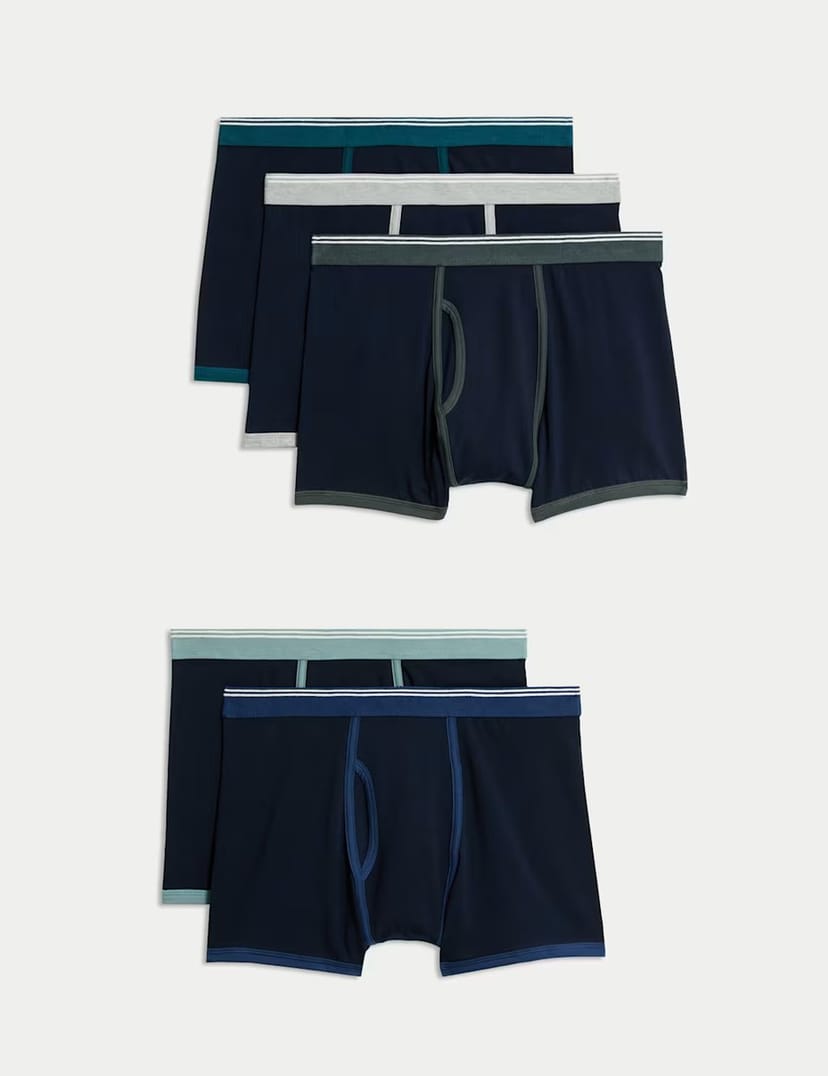 Marks & Spencer M&S 5 Pack Cotton Stretch Cool & Fresh™ Trunks Navy Mix - 1