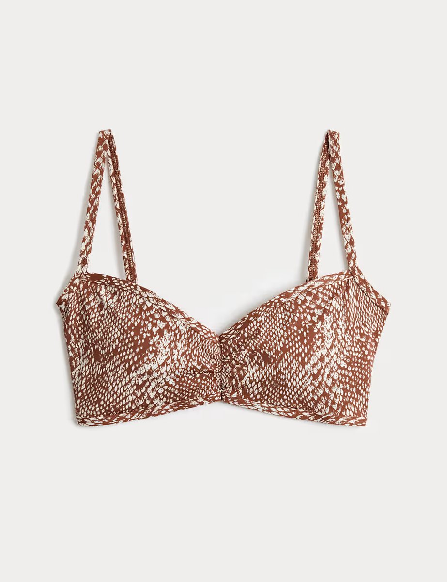 Marks & Spencer M&S Printed Plunge Bikini Top Soft Brown Mix - 2