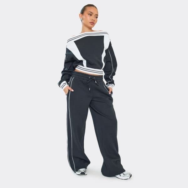 EGO Mid Rise Contrast Stripe Wide Leg Joggers In Navy Blue, Women's Size UK 6