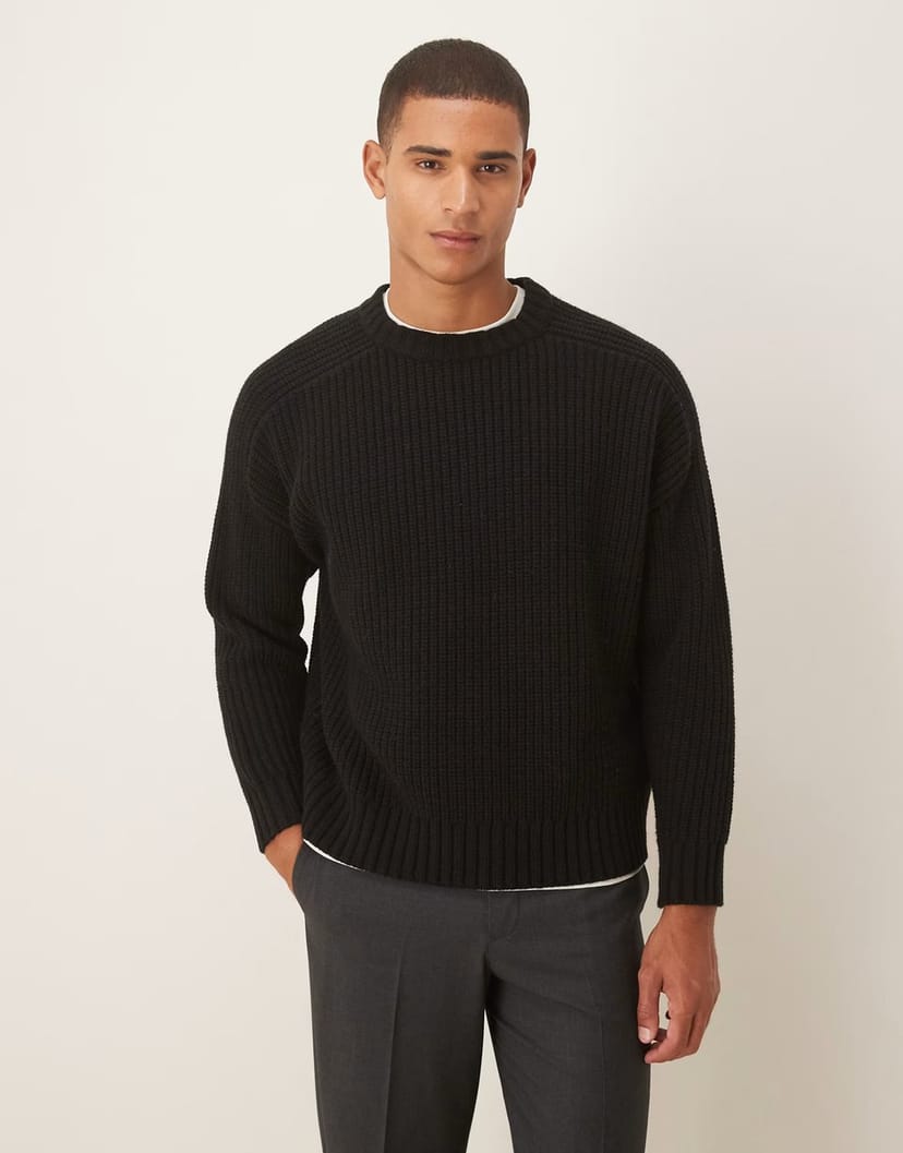 ASOS ASOS DESIGN oversized heavyweight knitted wool blend rib jumper in black - 1