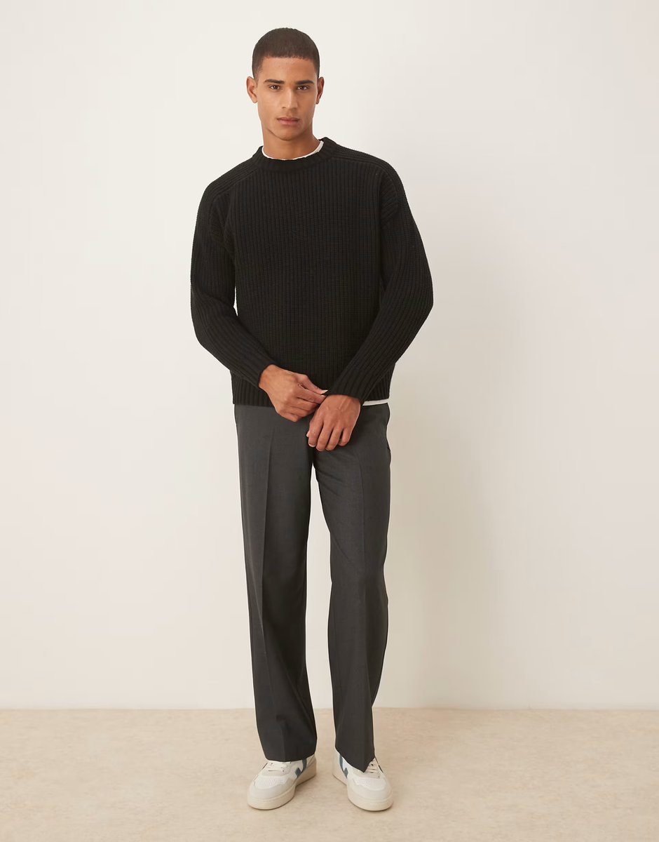ASOS ASOS DESIGN oversized heavyweight knitted wool blend rib jumper in black - 2